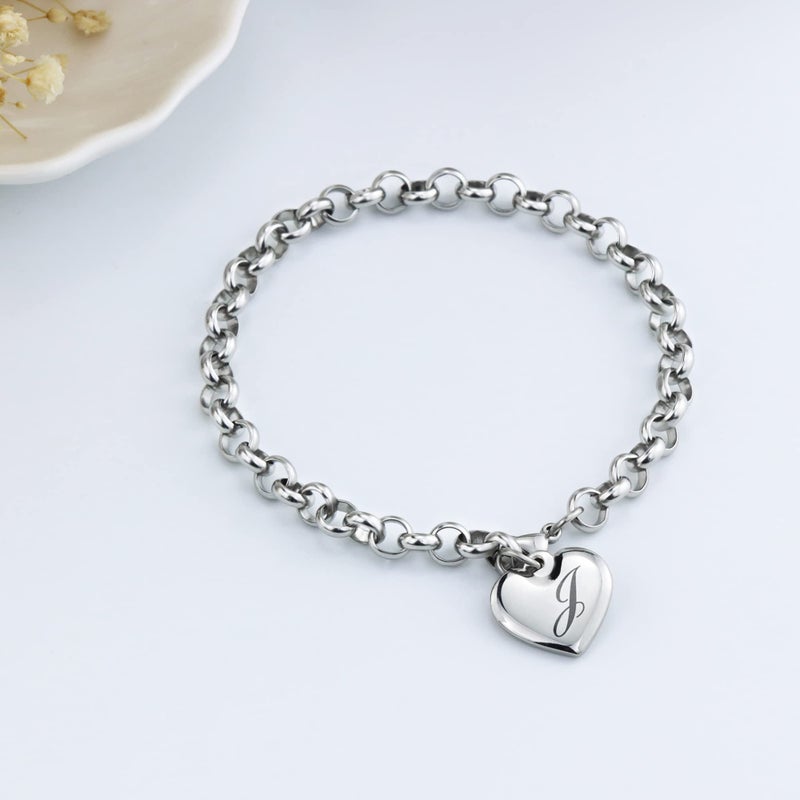 SANNYRA Charms Bracelets for Women, Heart Charm Initial Bracelet Trendy, J Letters Stainless Steel Bracelet Jewelry Confirmation Gifts for Christmas Birthday - Image 5